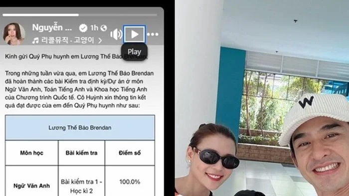 Con trai Thúy Diễm - Lương Thế Thành đạt điểm tuyệt đối môn tiếng Anh tại trường quốc tế