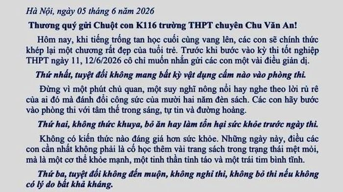 Hiệu trưởng Trường chuyên Chu Văn An xưng 'chuột mẹ', gửi thư động viên học trò trước kỳ thi tốt nghiệp trung học phổ thông